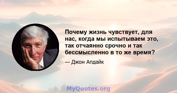 Почему жизнь чувствует, для нас, когда мы испытываем это, так отчаянно срочно и так бессмысленно в то же время?