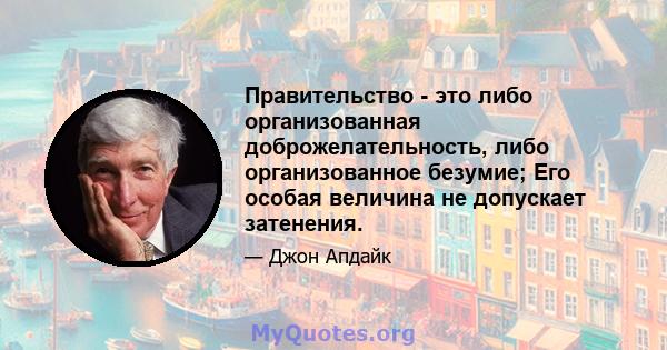 Правительство - это либо организованная доброжелательность, либо организованное безумие; Его особая величина не допускает затенения.