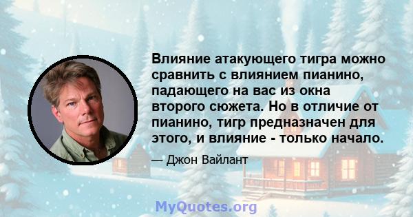 Влияние атакующего тигра можно сравнить с влиянием пианино, падающего на вас из окна второго сюжета. Но в отличие от пианино, тигр предназначен для этого, и влияние - только начало.