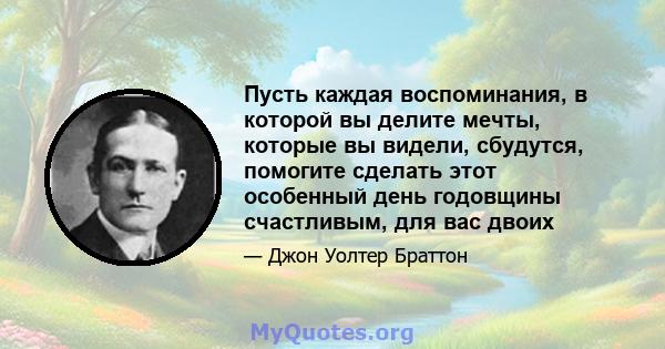 Пусть каждая воспоминания, в которой вы делите мечты, которые вы видели, сбудутся, помогите сделать этот особенный день годовщины счастливым, для вас двоих