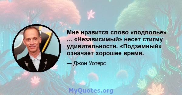 Мне нравится слово «подполье» ... «Независимый» несет стигму удивительности. «Подземный» означает хорошее время.