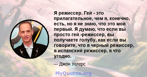 Я режиссер. Гей - это прилагательное, чем я, конечно, есть, но я не знаю, что это мой первый. Я думаю, что если вы просто гей -режиссер, вы получаете голубу, как если вы говорите, что я черный режиссер, я испанский