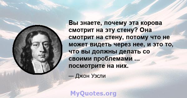 Вы знаете, почему эта корова смотрит на эту стену? Она смотрит на стену, потому что не может видеть через нее, и это то, что вы должны делать со своими проблемами ... посмотрите на них.