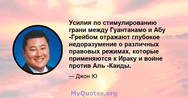 Усилия по стимулированию грани между Гуантанамо и Абу -Грейбом отражают глубокое недоразумение о различных правовых режимах, которые применяются к Ираку и войне против Аль -Каиды.