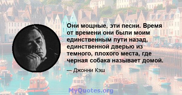 Они мощные, эти песни. Время от времени они были моим единственным пути назад, единственной дверью из темного, плохого места, где черная собака называет домой.