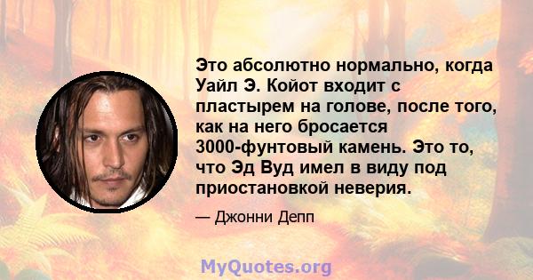 Это абсолютно нормально, когда Уайл Э. Койот входит с пластырем на голове, после того, как на него бросается 3000-фунтовый камень. Это то, что Эд Вуд имел в виду под приостановкой неверия.