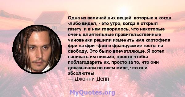 Одна из величайших вещей, которые я когда -либо видел, - это утро, когда я открыл газету, и в нем говорилось, что некоторые очень влиятельные правительственные чиновники решили изменить имя картофеля фри на фри -фри и