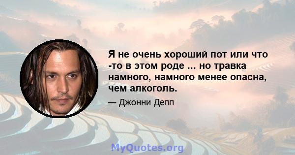 Я не очень хороший пот или что -то в этом роде ... но травка намного, намного менее опасна, чем алкоголь.