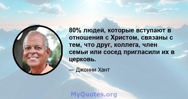 80% людей, которые вступают в отношения с Христом, связаны с тем, что друг, коллега, член семьи или сосед пригласили их в церковь.