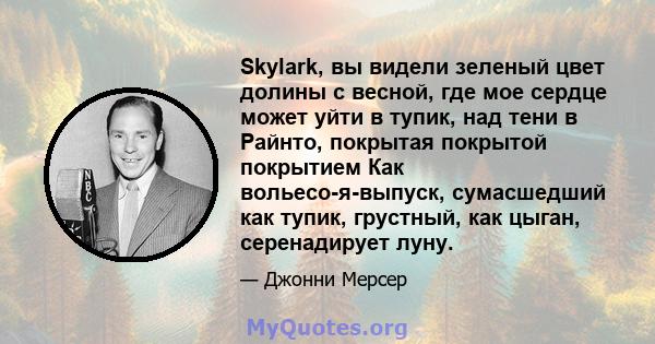 Skylark, вы видели зеленый цвет долины с весной, где мое сердце может уйти в тупик, над тени в Райнто, покрытая покрытой покрытием Как вольесо-я-выпуск, сумасшедший как тупик, грустный, как цыган, серенадирует луну.