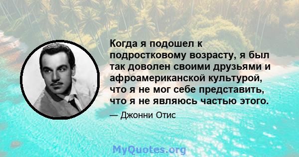 Когда я подошел к подростковому возрасту, я был так доволен своими друзьями и афроамериканской культурой, что я не мог себе представить, что я не являюсь частью этого.