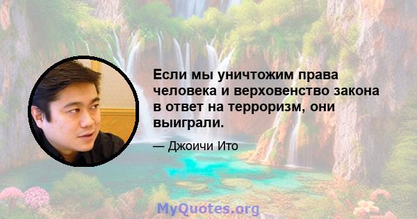 Если мы уничтожим права человека и верховенство закона в ответ на терроризм, они выиграли.