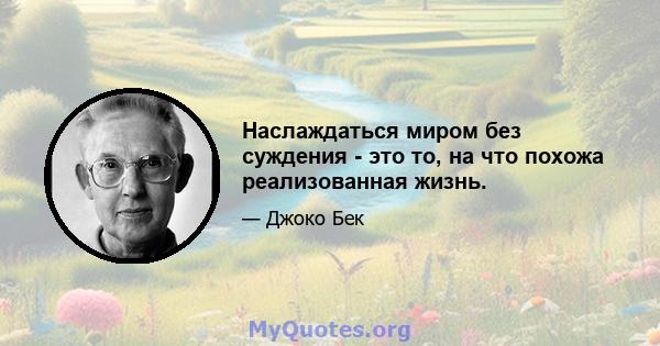 Наслаждаться миром без суждения - это то, на что похожа реализованная жизнь.