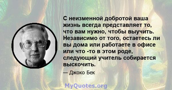 С неизменной добротой ваша жизнь всегда представляет то, что вам нужно, чтобы выучить. Независимо от того, остаетесь ли вы дома или работаете в офисе или что -то в этом роде, следующий учитель собирается выскочить.