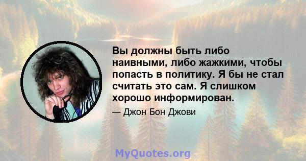 Вы должны быть либо наивными, либо жажкими, чтобы попасть в политику. Я бы не стал считать это сам. Я слишком хорошо информирован.