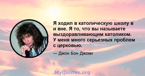 Я ходил в католическую школу в и вне. Я то, что вы называете выздоравливающим католиком. У меня много серьезных проблем с церковью.