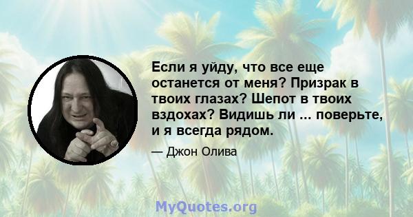 Если я уйду, что все еще останется от меня? Призрак в твоих глазах? Шепот в твоих вздохах? Видишь ли ... поверьте, и я всегда рядом.