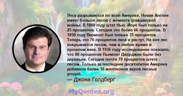 Леса разрываются по всей Америке. Новая Англия имеет больше лесов с момента гражданской войны. В 1880 году штат Нью -Йорк был только на 25 процентов. Сегодня это более 66 процентов. В 1850 году Вермонт был только 35