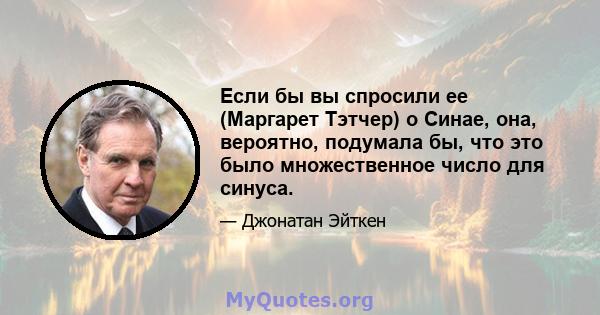 Если бы вы спросили ее (Маргарет Тэтчер) о Синае, она, вероятно, подумала бы, что это было множественное число для синуса.