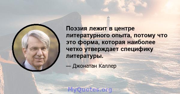 Поэзия лежит в центре литературного опыта, потому что это форма, которая наиболее четко утверждает специфику литературы.