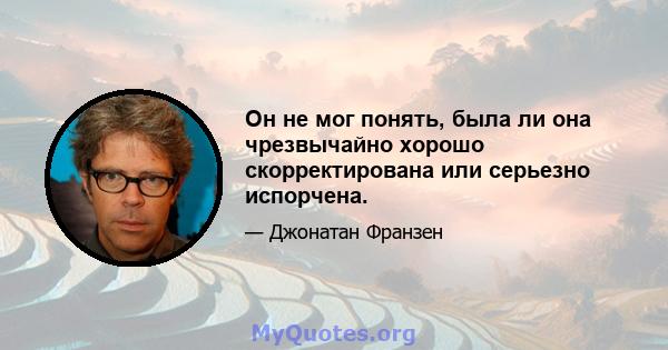 Он не мог понять, была ли она чрезвычайно хорошо скорректирована или серьезно испорчена.