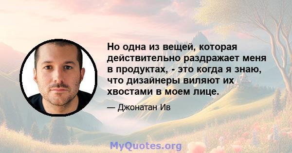 Но одна из вещей, которая действительно раздражает меня в продуктах, - это когда я знаю, что дизайнеры виляют их хвостами в моем лице.