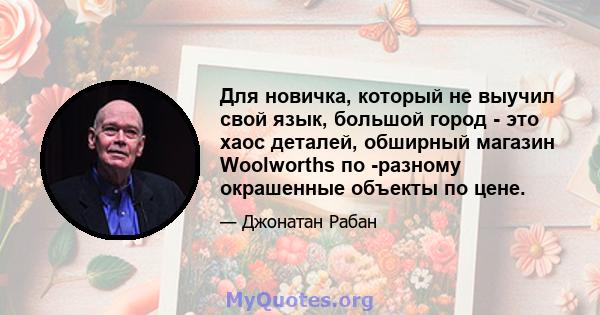 Для новичка, который не выучил свой язык, большой город - это хаос деталей, обширный магазин Woolworths по -разному окрашенные объекты по цене.