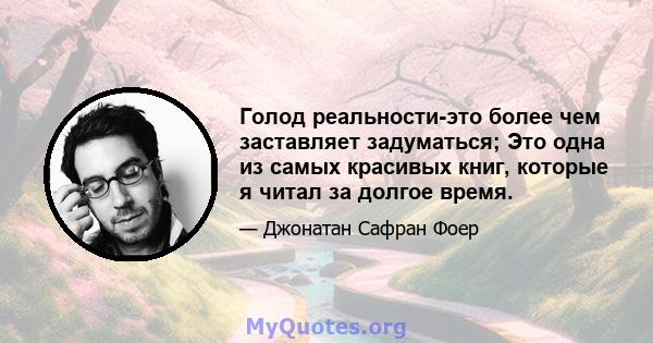 Голод реальности-это более чем заставляет задуматься; Это одна из самых красивых книг, которые я читал за долгое время.