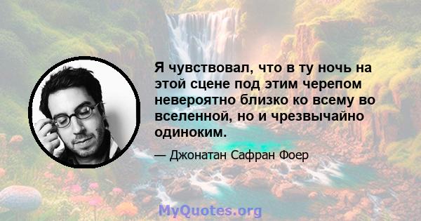 Я чувствовал, что в ту ночь на этой сцене под этим черепом невероятно близко ко всему во вселенной, но и чрезвычайно одиноким.