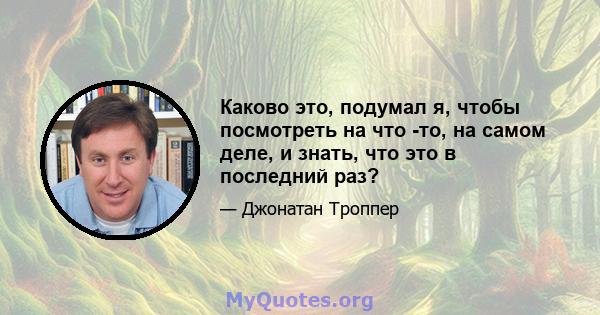 Каково это, подумал я, чтобы посмотреть на что -то, на самом деле, и знать, что это в последний раз?