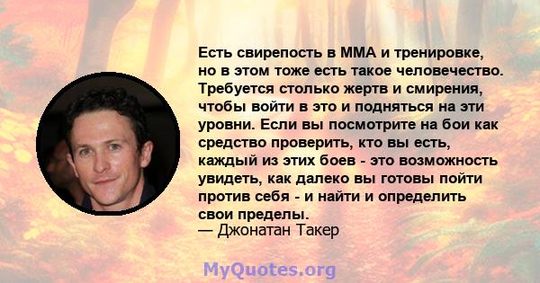 Есть свирепость в ММА и тренировке, но в этом тоже есть такое человечество. Требуется столько жертв и смирения, чтобы войти в это и подняться на эти уровни. Если вы посмотрите на бои как средство проверить, кто вы есть, 