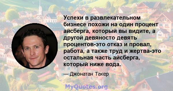 Успехи в развлекательном бизнесе похожи на один процент айсберга, который вы видите, а другой девяносто девять процентов-это отказ и провал, работа, а также труд и жертва-это остальная часть айсберга, который ниже вода.