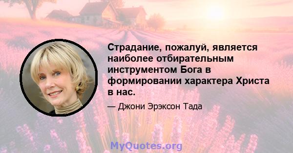 Страдание, пожалуй, является наиболее отбирательным инструментом Бога в формировании характера Христа в нас.