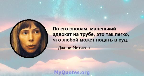 По его словам, маленький адвокат на трубе, это так легко, что любой может подать в суд.