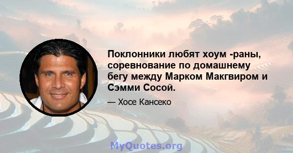 Поклонники любят хоум -раны, соревнование по домашнему бегу между Марком Макгвиром и Сэмми Сосой.