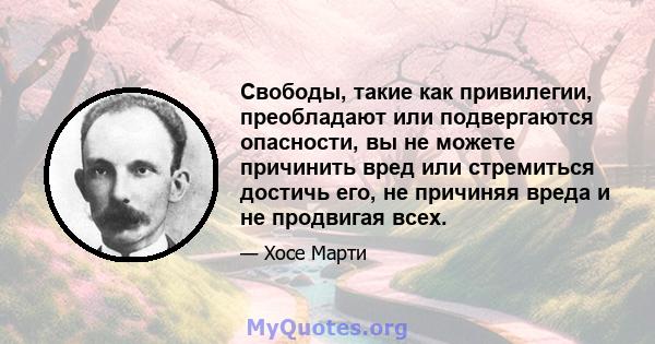 Свободы, такие как привилегии, преобладают или подвергаются опасности, вы не можете причинить вред или стремиться достичь его, не причиняя вреда и не продвигая всех.