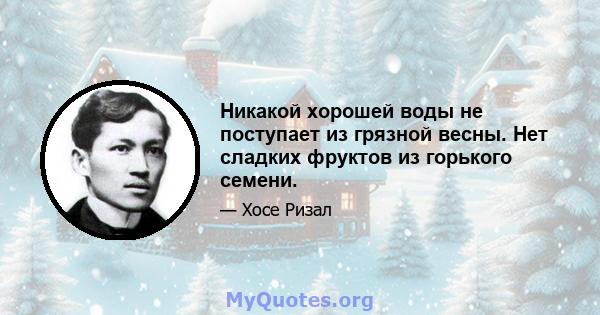 Никакой хорошей воды не поступает из грязной весны. Нет сладких фруктов из горького семени.