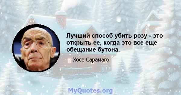 Лучший способ убить розу - это открыть ее, когда это все еще обещание бутона.