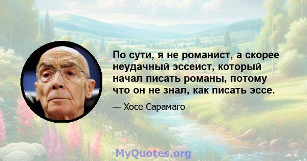 По сути, я не романист, а скорее неудачный эссеист, который начал писать романы, потому что он не знал, как писать эссе.