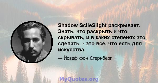 Shadow ScileSlight раскрывает. Знать, что раскрыть и что скрывать, и в каких степенях это сделать, - это все, что есть для искусства.