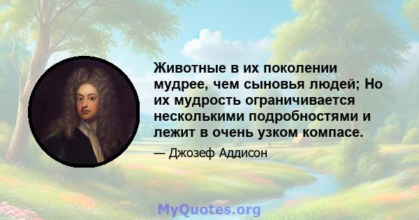 Животные в их поколении мудрее, чем сыновья людей; Но их мудрость ограничивается несколькими подробностями и лежит в очень узком компасе.