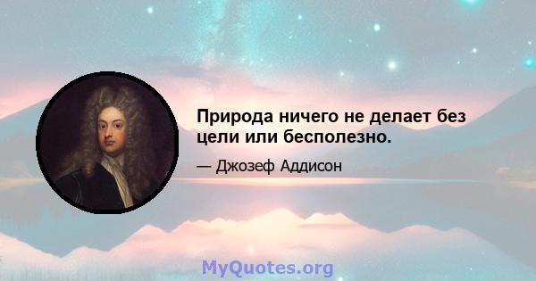 Природа ничего не делает без цели или бесполезно.