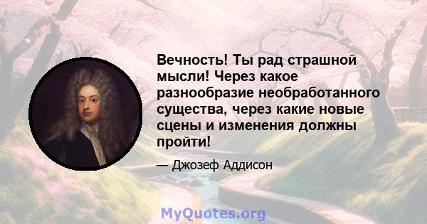 Вечность! Ты рад страшной мысли! Через какое разнообразие необработанного существа, через какие новые сцены и изменения должны пройти!