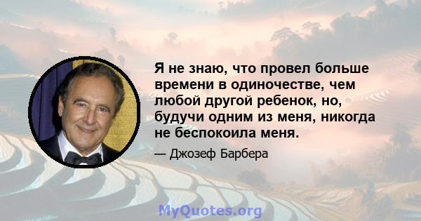 Я не знаю, что провел больше времени в одиночестве, чем любой другой ребенок, но, будучи одним из меня, никогда не беспокоила меня.