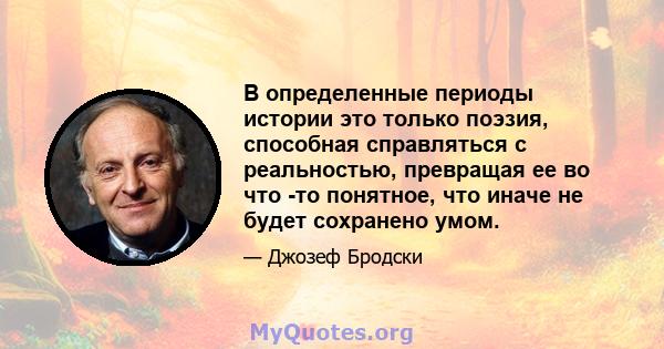 В определенные периоды истории это только поэзия, способная справляться с реальностью, превращая ее во что -то понятное, что иначе не будет сохранено умом.