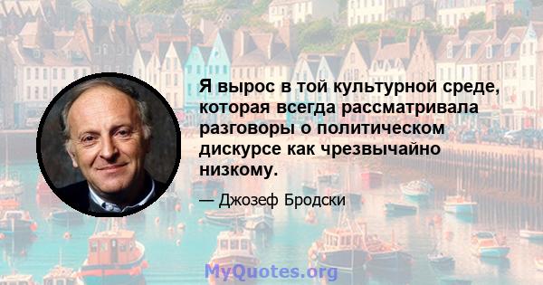 Я вырос в той культурной среде, которая всегда рассматривала разговоры о политическом дискурсе как чрезвычайно низкому.