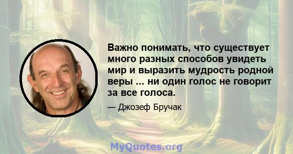 Важно понимать, что существует много разных способов увидеть мир и выразить мудрость родной веры ... ни один голос не говорит за все голоса.