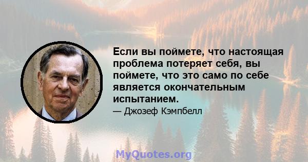 Если вы поймете, что настоящая проблема потеряет себя, вы поймете, что это само по себе является окончательным испытанием.