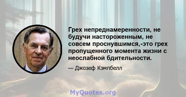 Грех непреднамеренности, не будучи настороженным, не совсем проснувшимся,-это грех пропущенного момента жизни с неослабной бдительности.