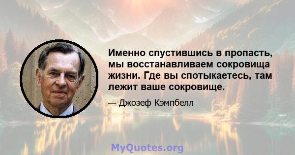 Именно спустившись в пропасть, мы восстанавливаем сокровища жизни. Где вы спотыкаетесь, там лежит ваше сокровище.